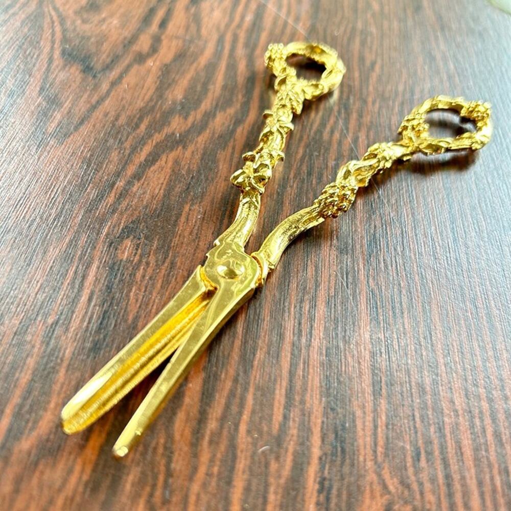 Vintage Art Nouveau Italian Gold Plated Grape Shears, Ornate Barware Scissors